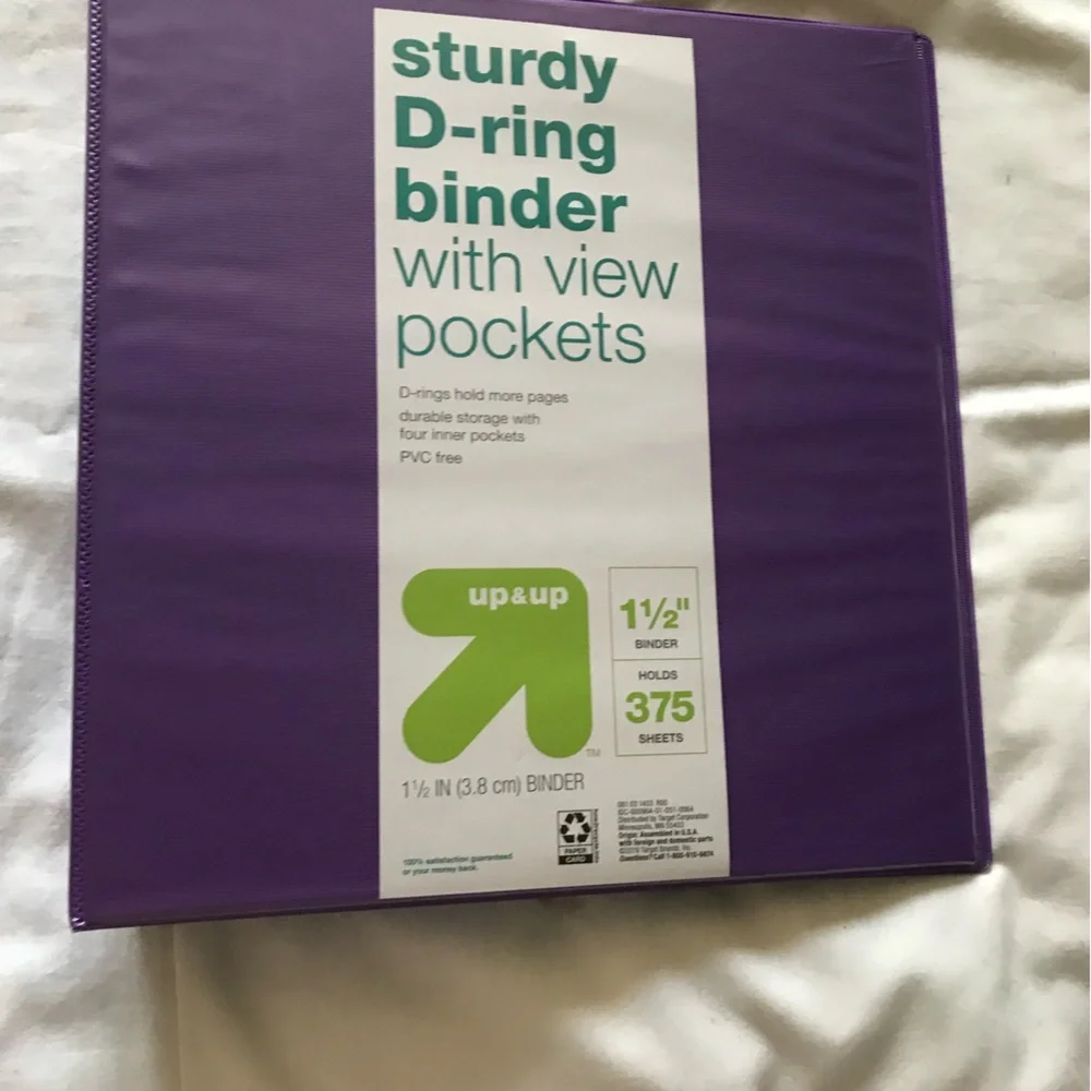 Set of 5 1 1/2” D-Ring Binders w View Pockets in Red, Yellow, Blue, Purple (2)